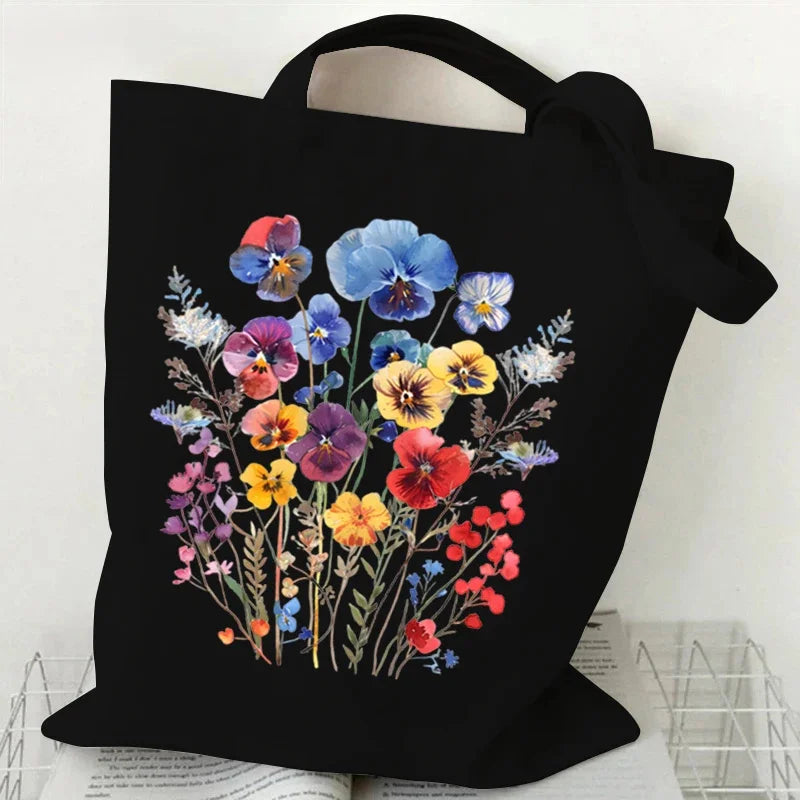 Artistic Watercolor Floral Pattern Canvas Shoulder Tote Bag . PERFECT TO USE AS A GIFT BAG INSTEAD OF PAPER