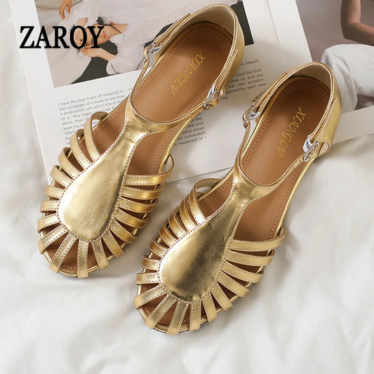 Flat Sandals with Cover Toe Weave Hollow Romanesque Footwear