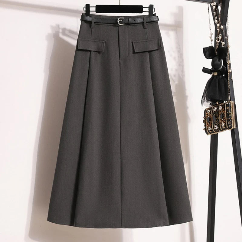 Sizes to 4XL A-line with Pocket Flaps Solid Simplicity Casual Chic Skirt with Zipper and Elastic Back