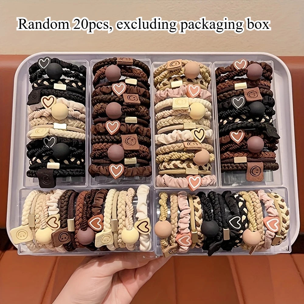 Boho Chic Women's Hair Ties Set - Cute Heart Charm & Bead Elastic Headbands for All Hair Types