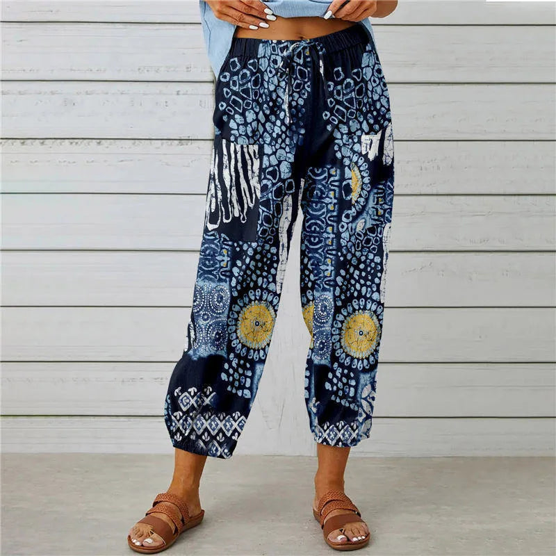 Boho Tie Dye Print Harem Pants in 8 Designs - Elastic Drawstring Waist Casual Cropped Trousers