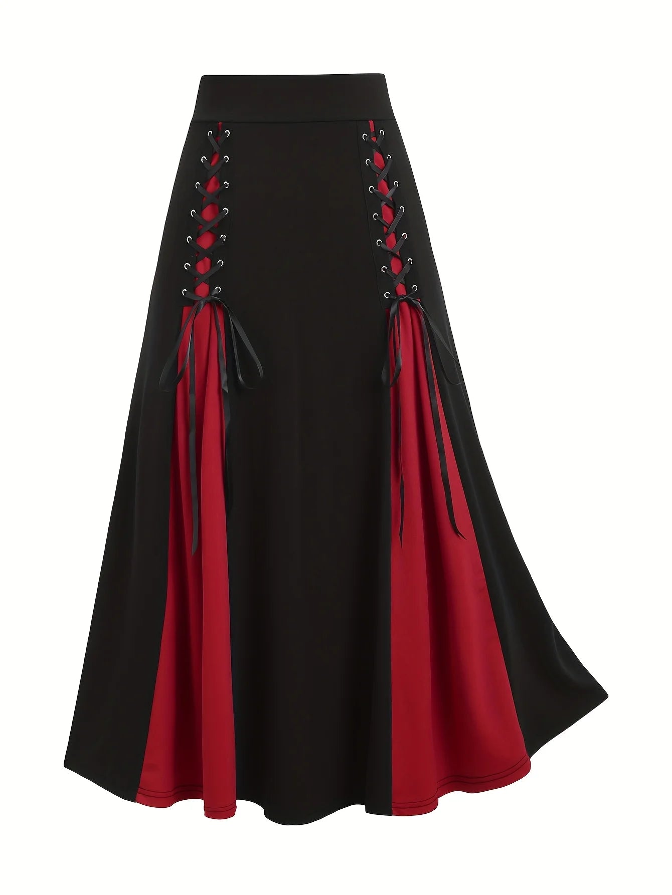 Sizes to 5XL in Red and Purple Accents, European and American fashion, lace-up high waisted A-line skirt