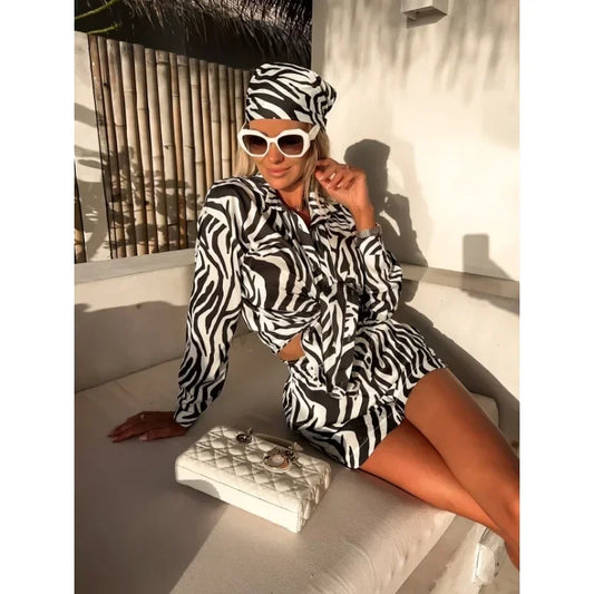 Printed Shorts Set with Polo Collar, Long Sleeve Shorts and Top set