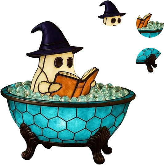5 by 7 inch Halloween Ghost Bubble Bath Lamp, Cute Ghost Night Light, Ghost-Themed Bathtub Accent Lamp (3 AAA batteries or USB needed)