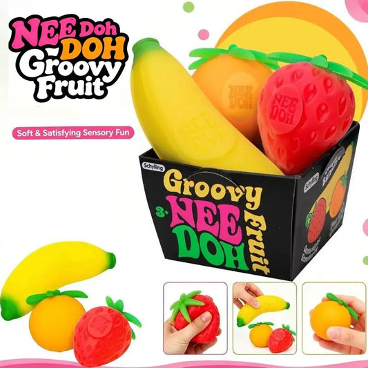 New Fruit NeeDoh Squishies, Simulated Strawberry Banana, Orange Fidget Sensory Tool, Stress Relief Anti-Anxiety
