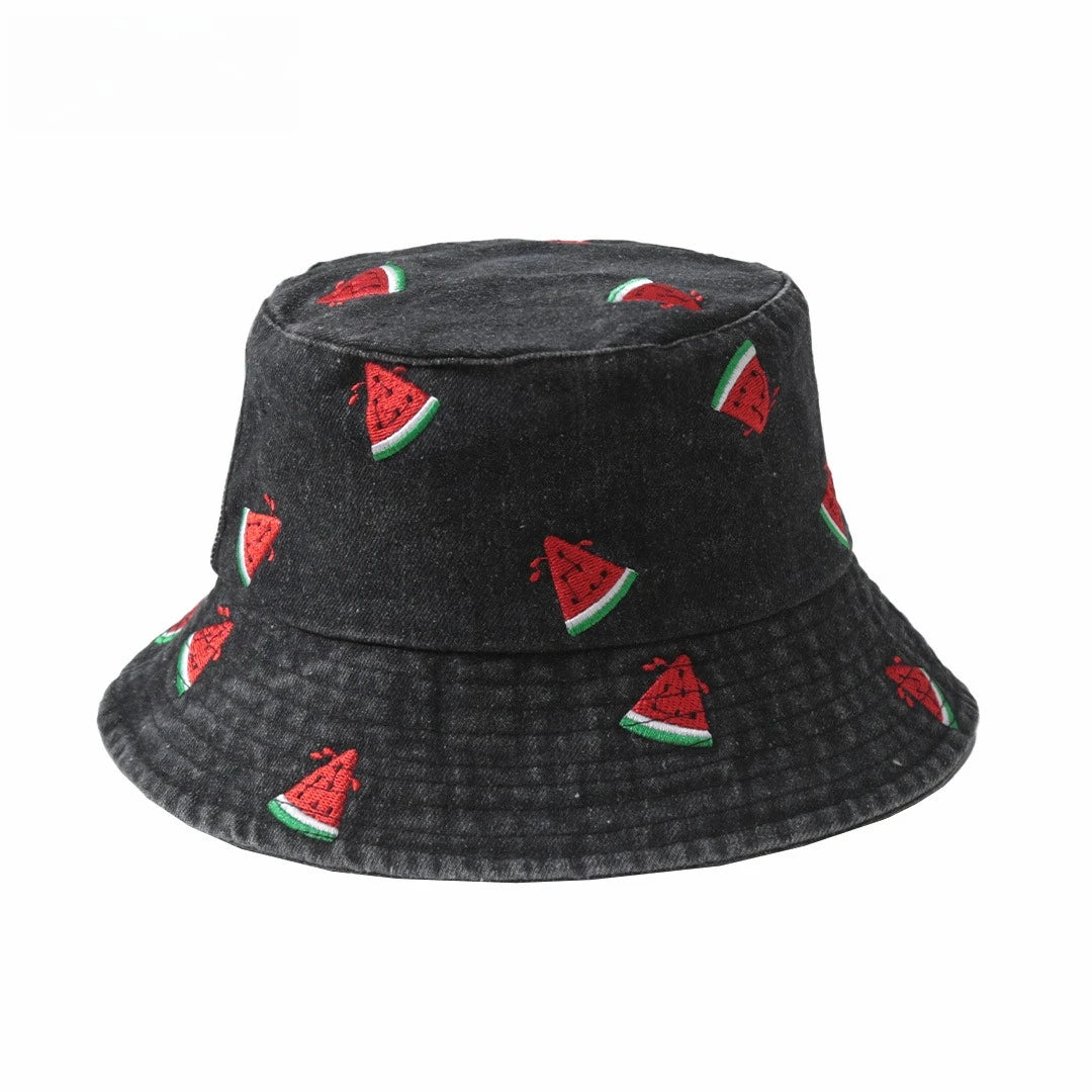 Washed Denim Embroidered Watermelon, Bows, and Cherries to choose from in various colors!