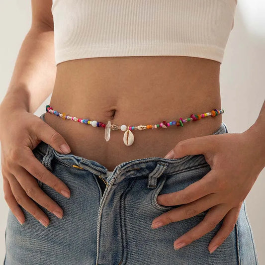 Bohemian Beaded Conch Shell Waist Chain Irregular Rice Beaded Body Chain