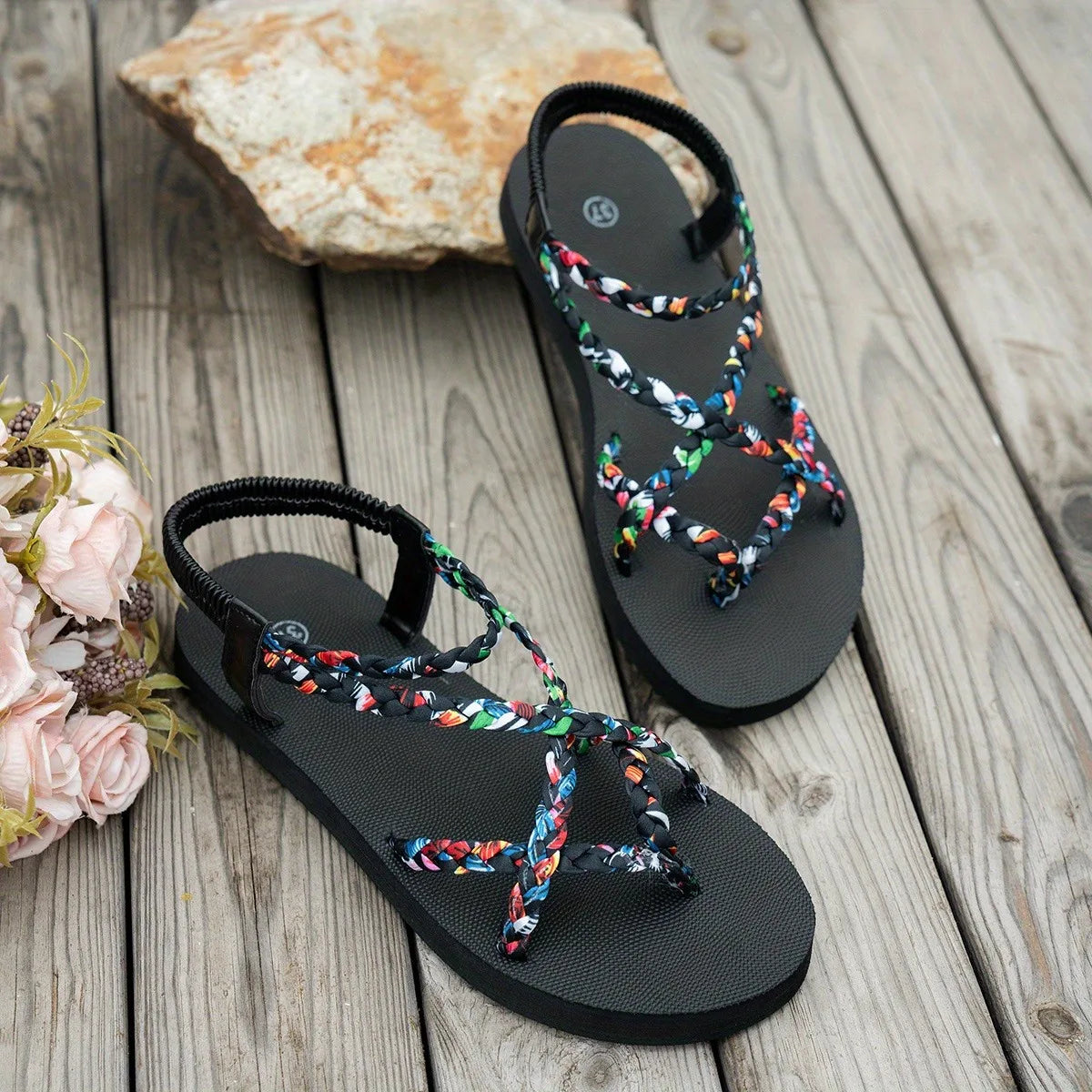 Boho Braided LightweightSandals Round Head Comfortable Fish Mouth Casual Sandals