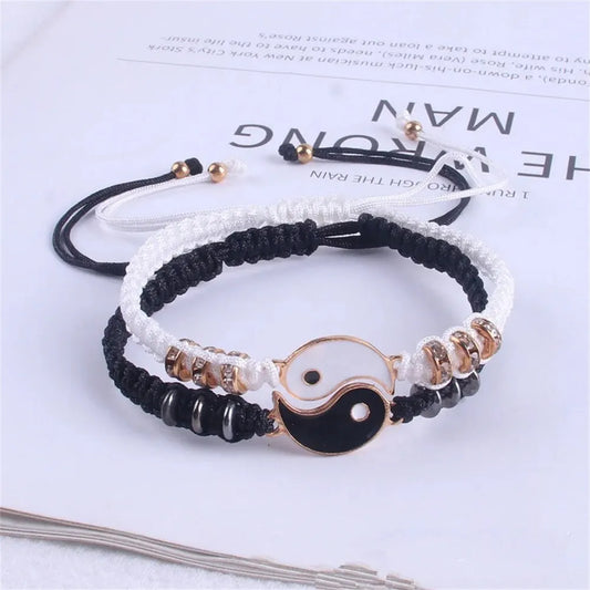 2 PC Black White Tai Chi Bracelet on Adjustable Chain