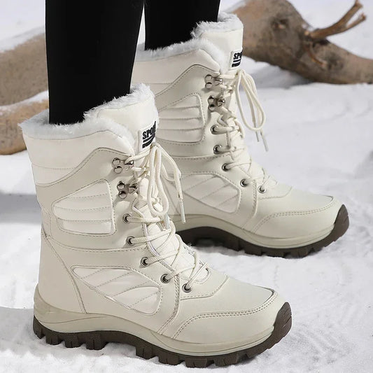 High-top Waterproof Snow Boots, Thick Plush Warm Insoles, Tie Up, Come in Army Green, White, and Black