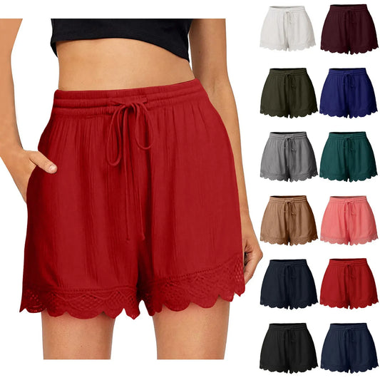 Plus Size to 5XL Ladies’ Casual Versatile Drawstring, Lace hem ,drawstring elastic waist