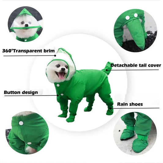 Waterproof Dog Coat with Rainproof Hood, Small Dog Raincoat with Rain Shoes, Overall Jumpsuit