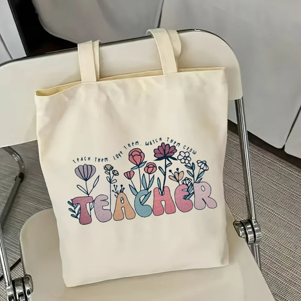 Retro Teacher Canvas Tote Bag "JOY! TEACHERS Change The World" A GREAT GIFT BAG TO PUT YOUR TEACHER'S GIFT IN!!!