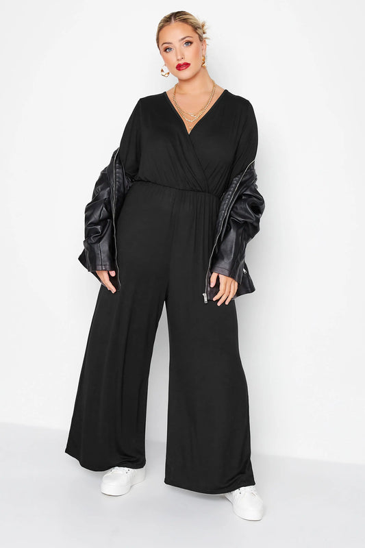 Sizes to 8XL Culotte Jumpsuits, 3/4 Length Sleeve, Loose Casual Jumpsuits, Wide Leg Wrap Jumpsuit
