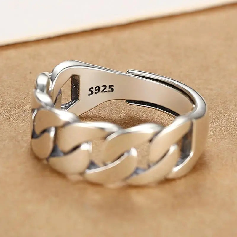 Sterling Silver Rings INS Fashion Vintage Hollow Lines Adjustable Jewelry