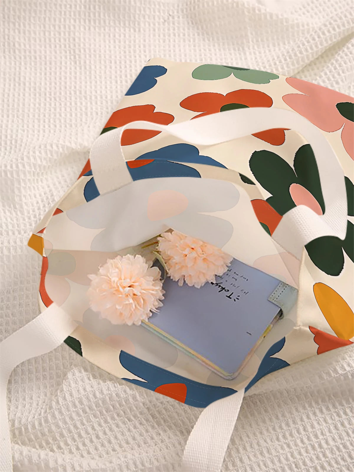 Flower pattern printed casual tote bag, reusable, fashionable, multifunctional handbag, canvas shopping bag
