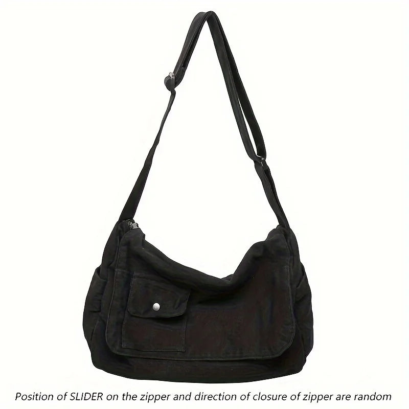 Casual Canvas Messenger Bag Versatile, Large Capacity Shoulder Bag, Adjustable Crossbody