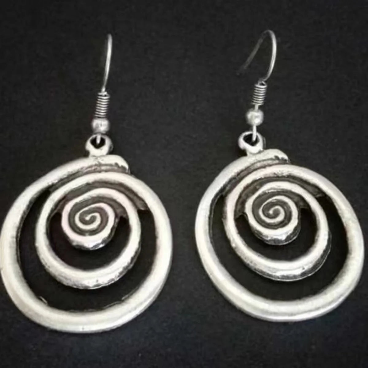 Ethnic Silver Color Metal Spiral Earrings