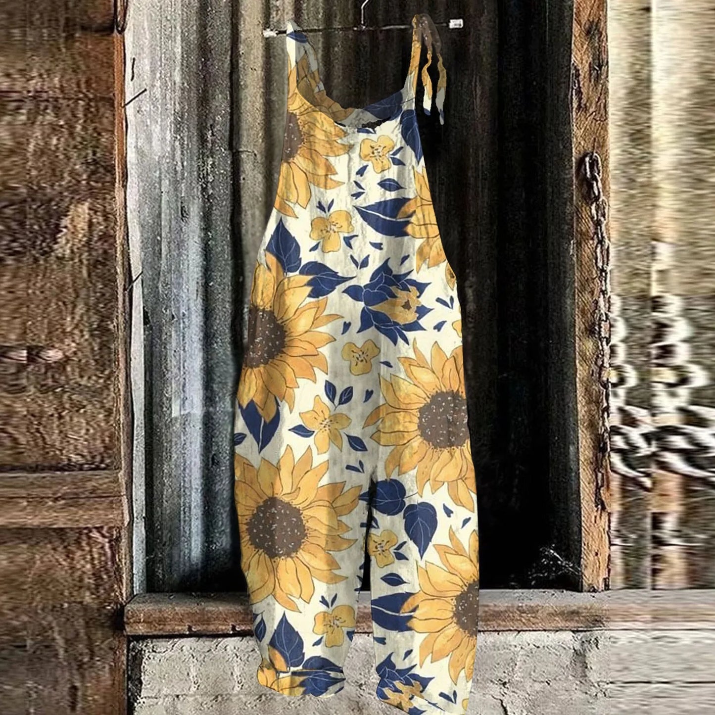 Sunflower Pattern Jumpsuits Casual Loose, Shoulder string ties; Variety of patterns