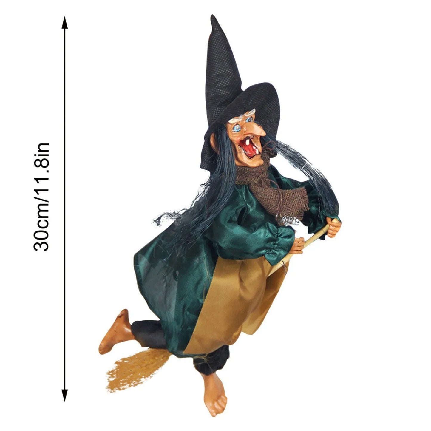 Halloween 12 Inch Hanging Broom Witch Scary Electric Witch to Haunt Your House