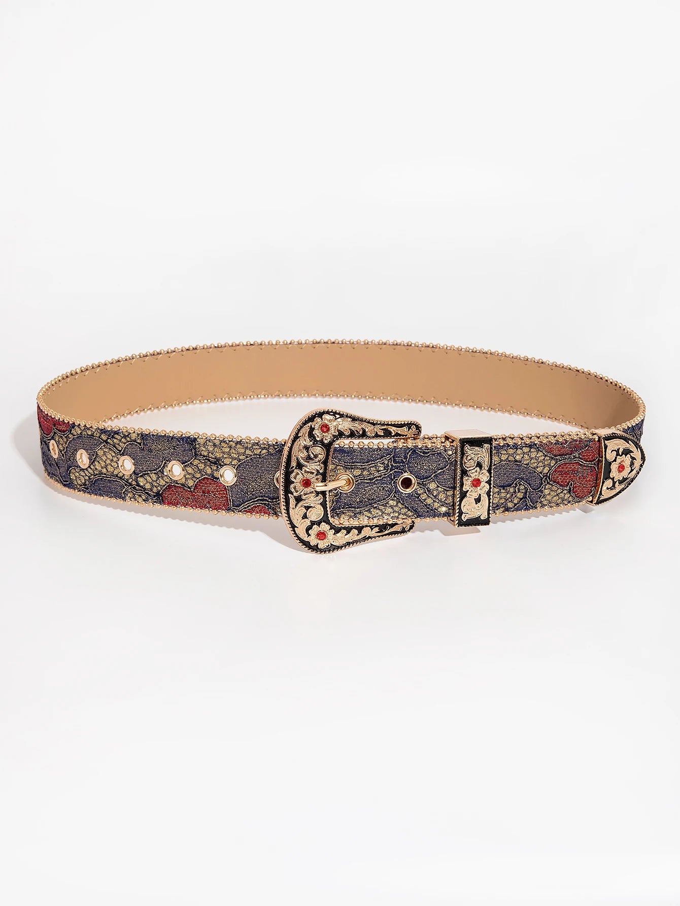1pc gemstone engraved buckle floral oil painting pattern PU Leather. 1.4 Inches wide and up to 48 Inches Long