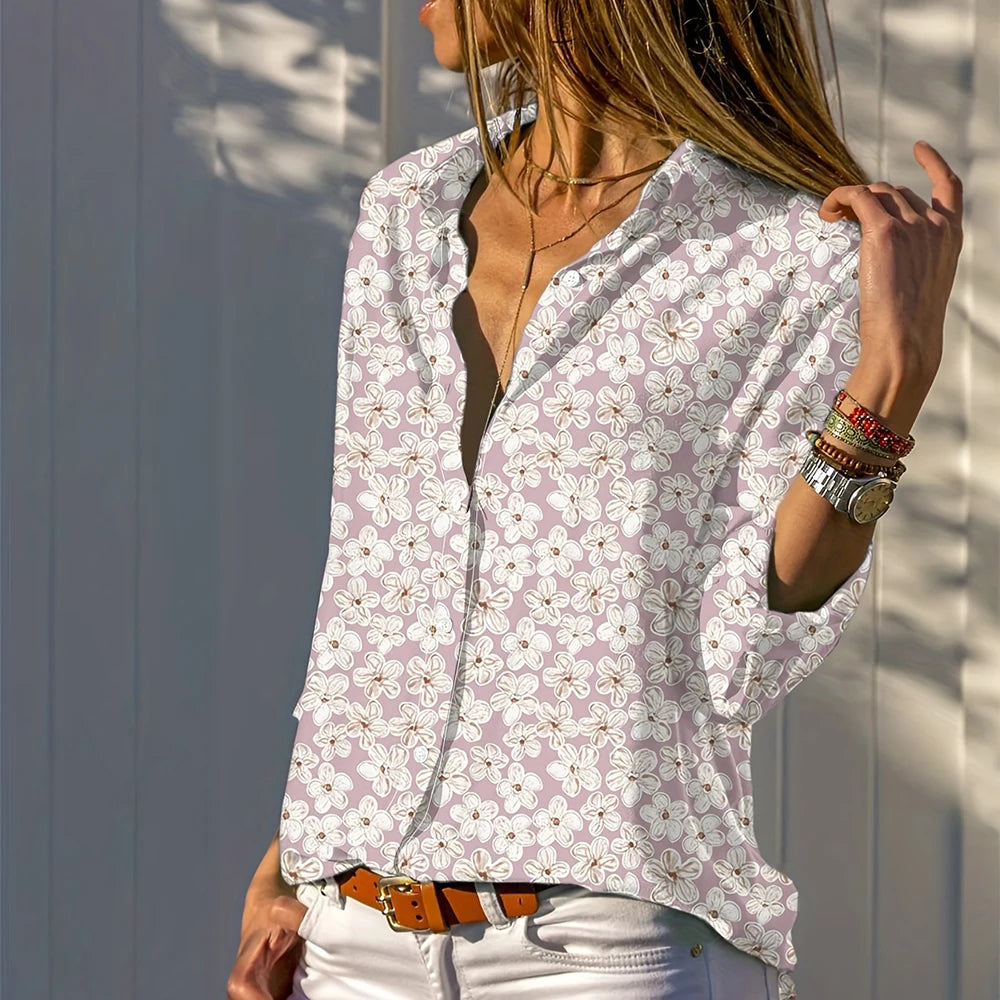 Women'S Shirts Sizes to 3XL Floral Print Button-Up Plus-Size Casual