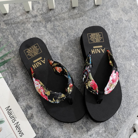 Bohemian Satin Ribbon Flip-Flops in Black or white