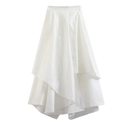 Boho Gothic Irregular Hem Coulottes Sizes to 2XL High Waist White or Black Long Skirts in Brown, Black, and White