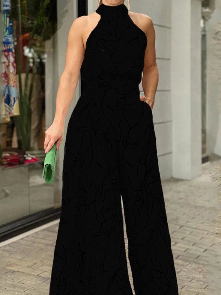Elegant Sleeveless Halter Jumpsuit in 8 Colors, Wide Leg Long Pant Summer Clothing