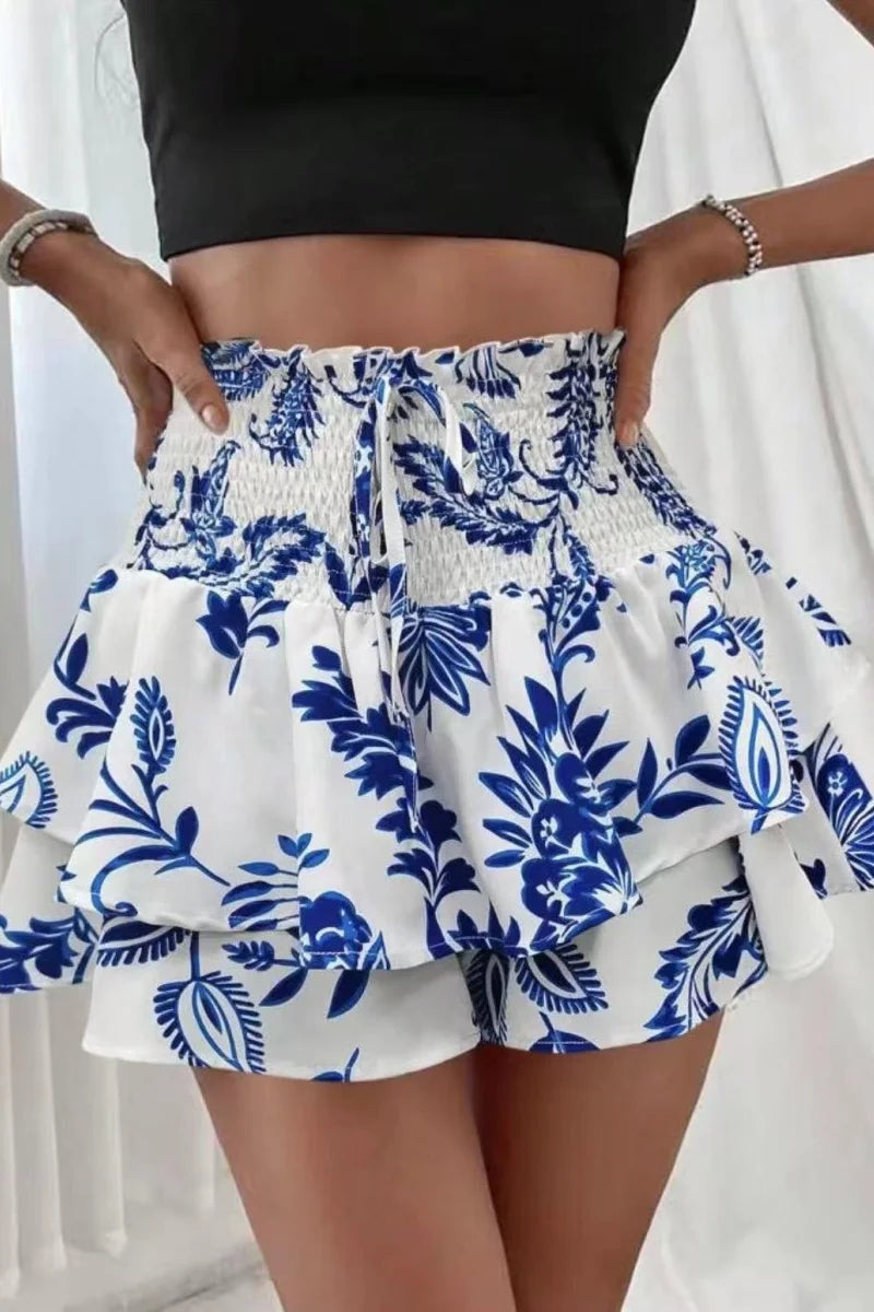 Sizes to 2XL in various designs small, floral shorts, Appear as a skirt, Elastic Waist