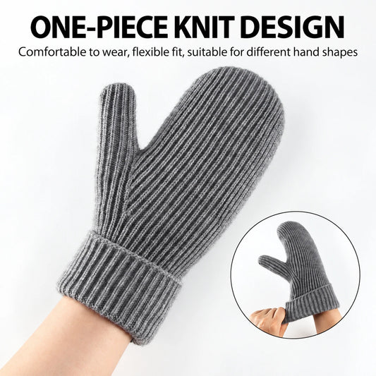 Warm Winter Mittens with Thick Knitted Fleece Lining, Soft Thermal, Cozy Hand Warmers. Reversible