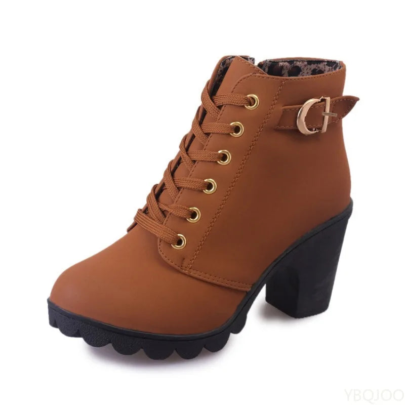 Versatile Lace-up and Zip-Up High Square Heeled Boots in a Variety of Colors