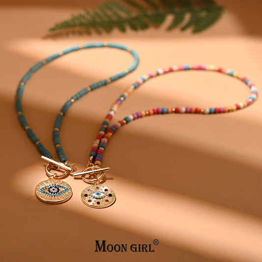 4mm Colorful Stone Choker Necklace Round Charm Pendant with interesting Clasp