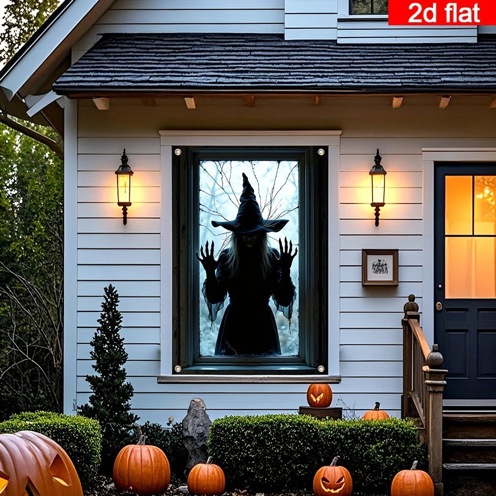 Halloween Witch Window Decor 2D Silhouette 31 by 47 inches