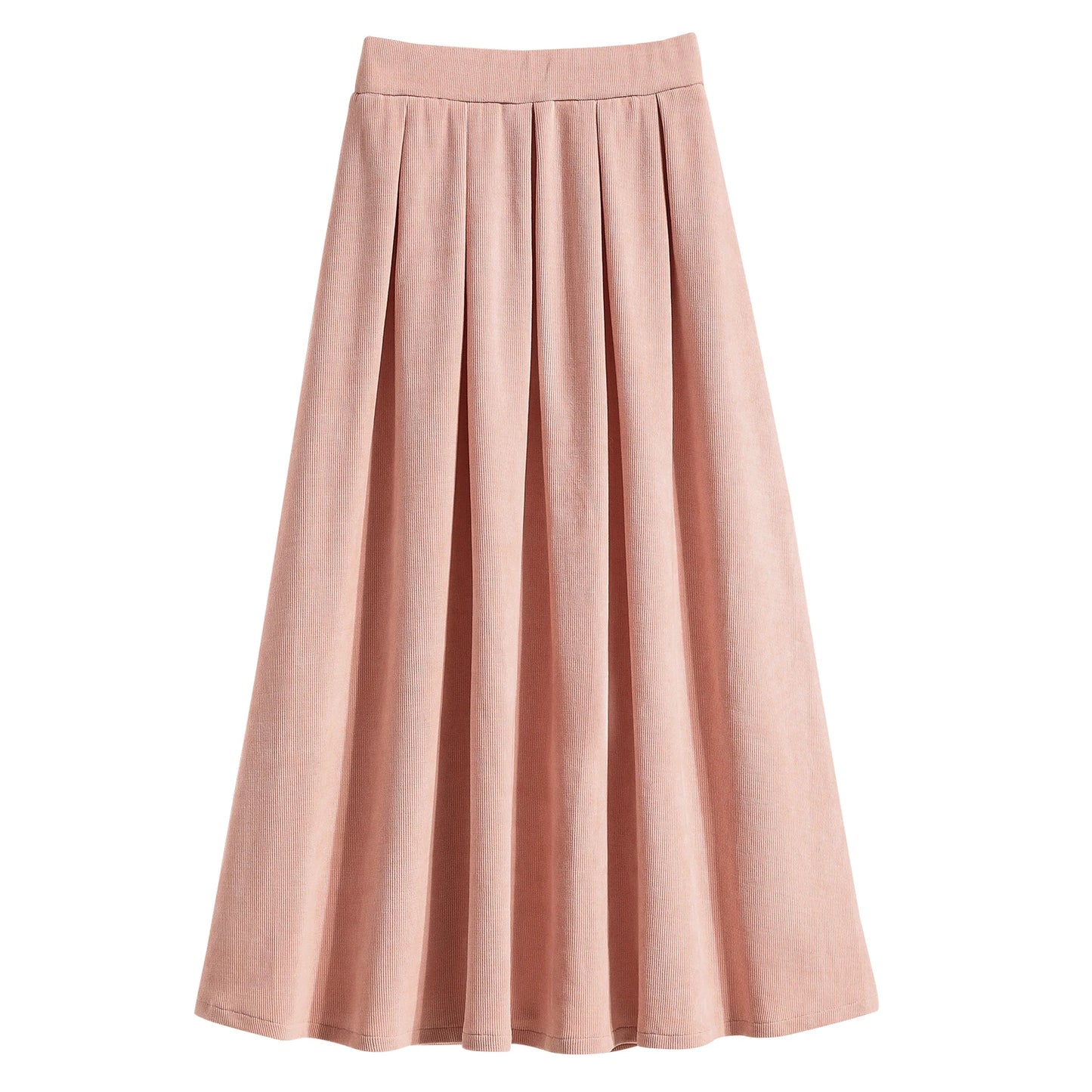 Sizes to 4XL, Pleated Solid Color Maxi Skirt with Elastic Back Waistband