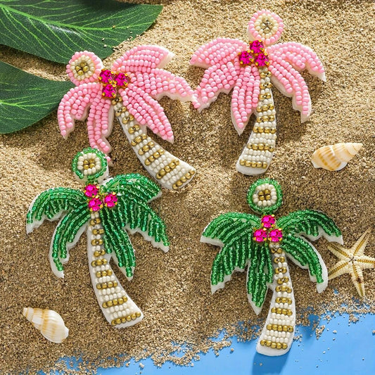 Fun Bohemian Handmade Beaded Coconut Trees and Cactus