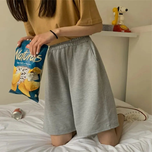 Loose, Elastic Waist Shorts, Casual Wide Leg Pants, Vintage Fashion Sweatpants in Grey and Black Pockets