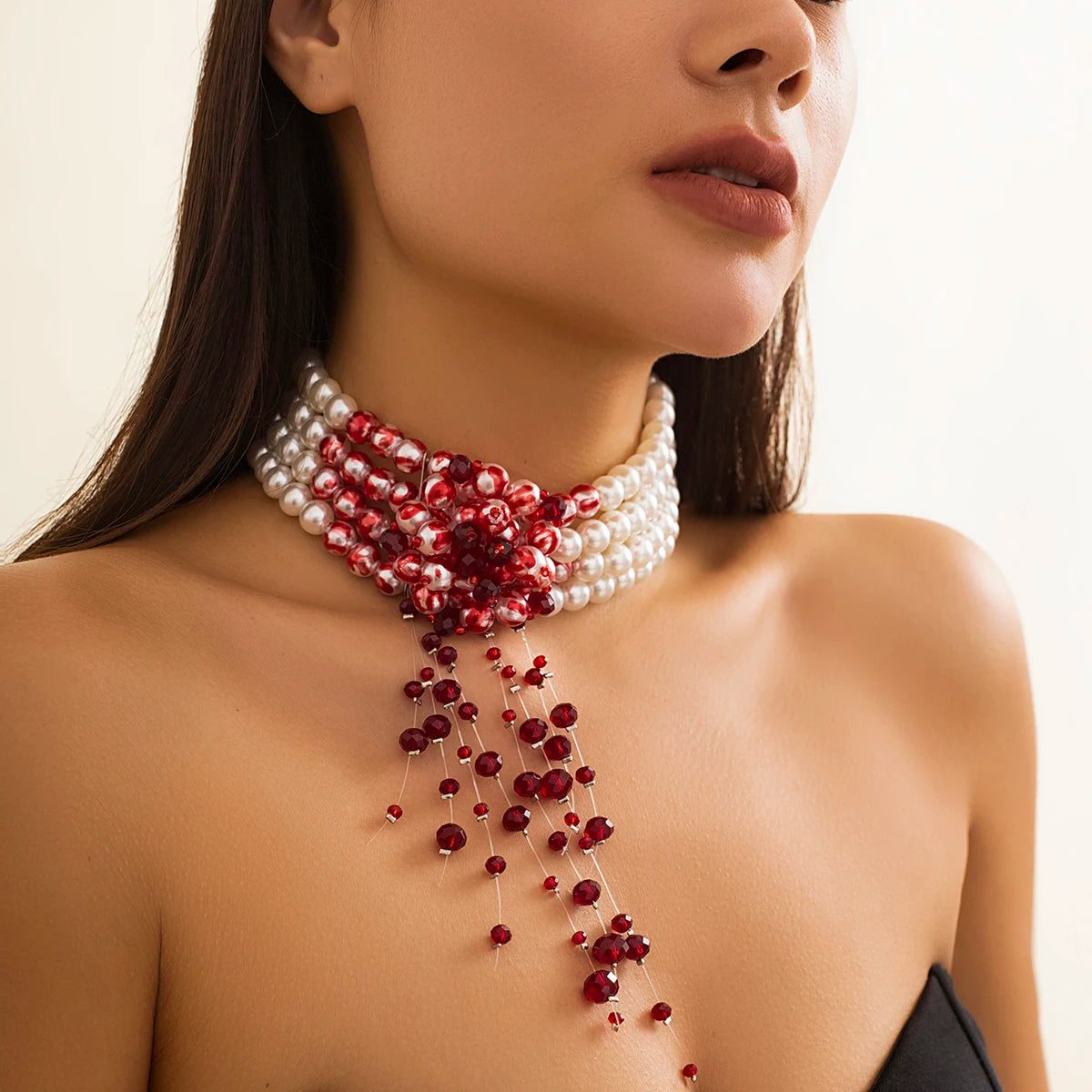 Halloween Gothic Multi-Layered Imitation Pearl Clavicle Necklace