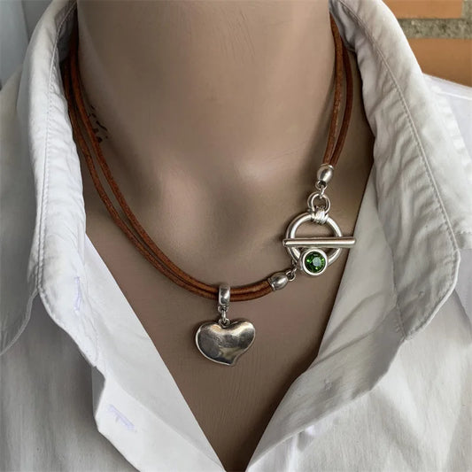 Vintage Bohemian Round Pendant Necklace with Unusual Turquoise Beaded Leather Closure Other Designs available also