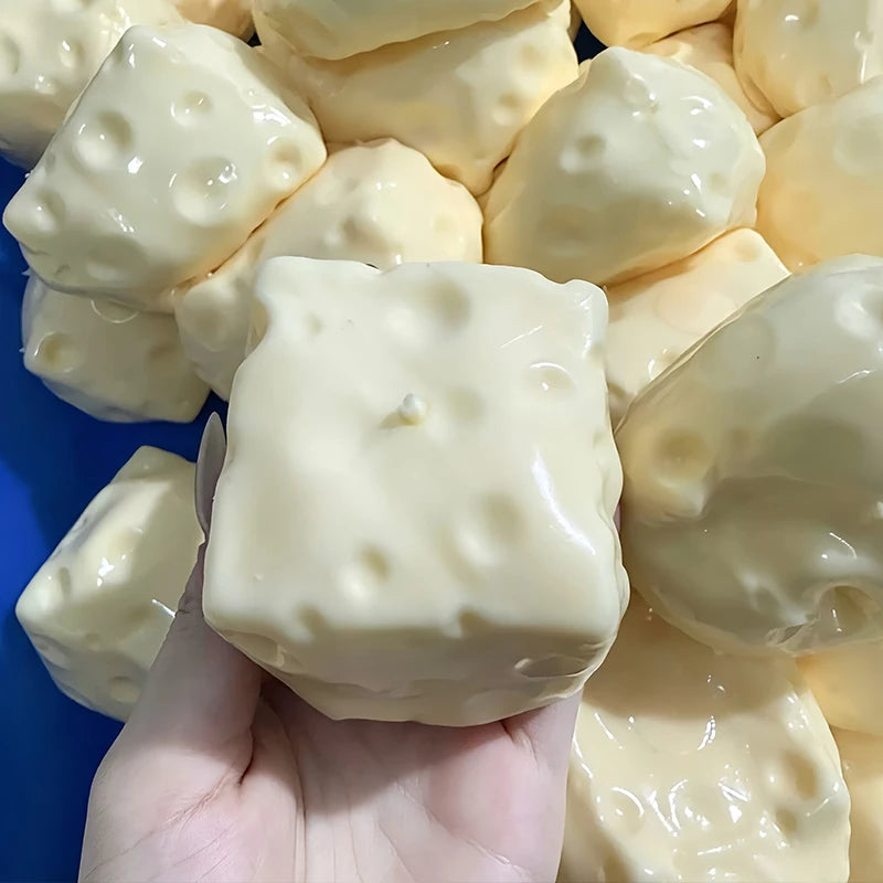 Crunchy Squishy Cheese Cube Fidget Toy Sensory Anti-Stress Toys