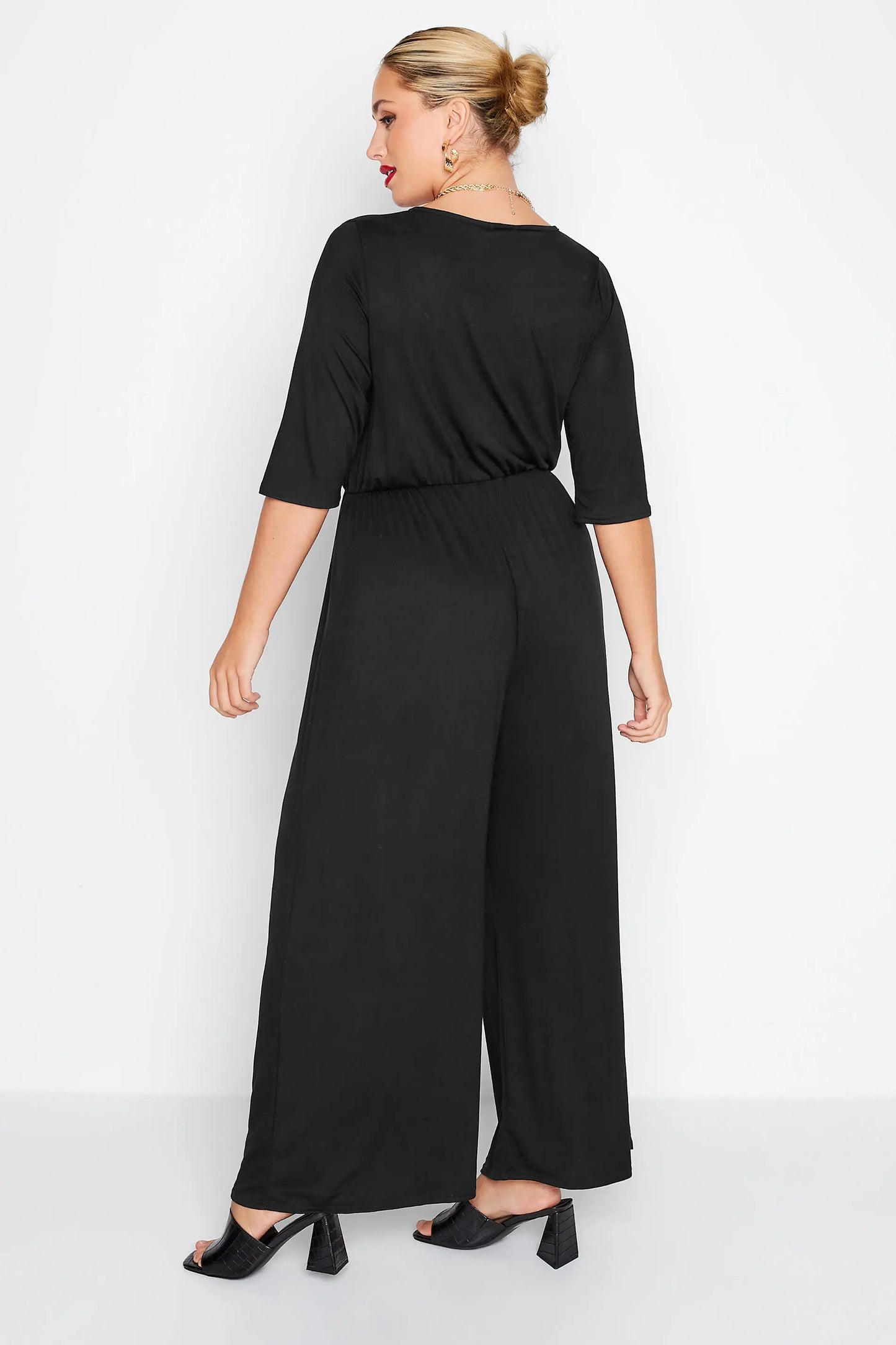 Sizes to 8XL Culotte Jumpsuits, 3/4 Length Sleeve, Loose Casual Jumpsuits, Wide Leg Wrap Jumpsuit