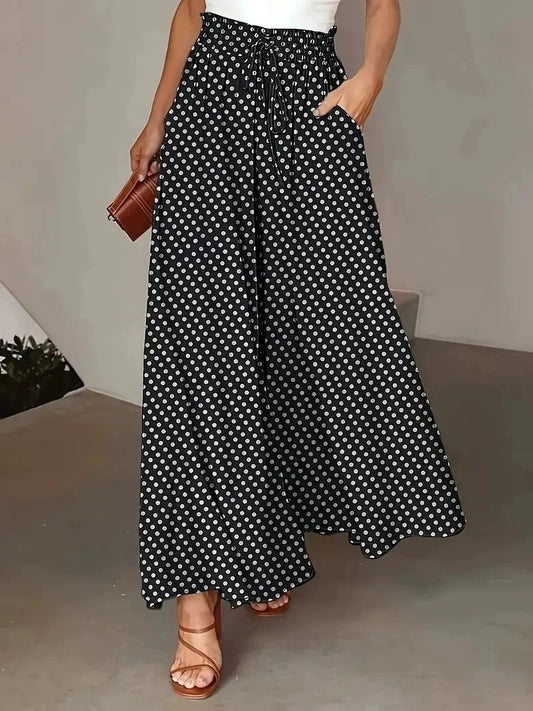 Bohemian Extra Wide-Leg Pants with Elastic Waist Available in Sizes S to 2XL
