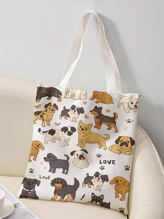 PERFECT GIFT BAG--Canvas Dog pattern printed casual handbag, reusable fashionable backpack, multifunctional handbag,