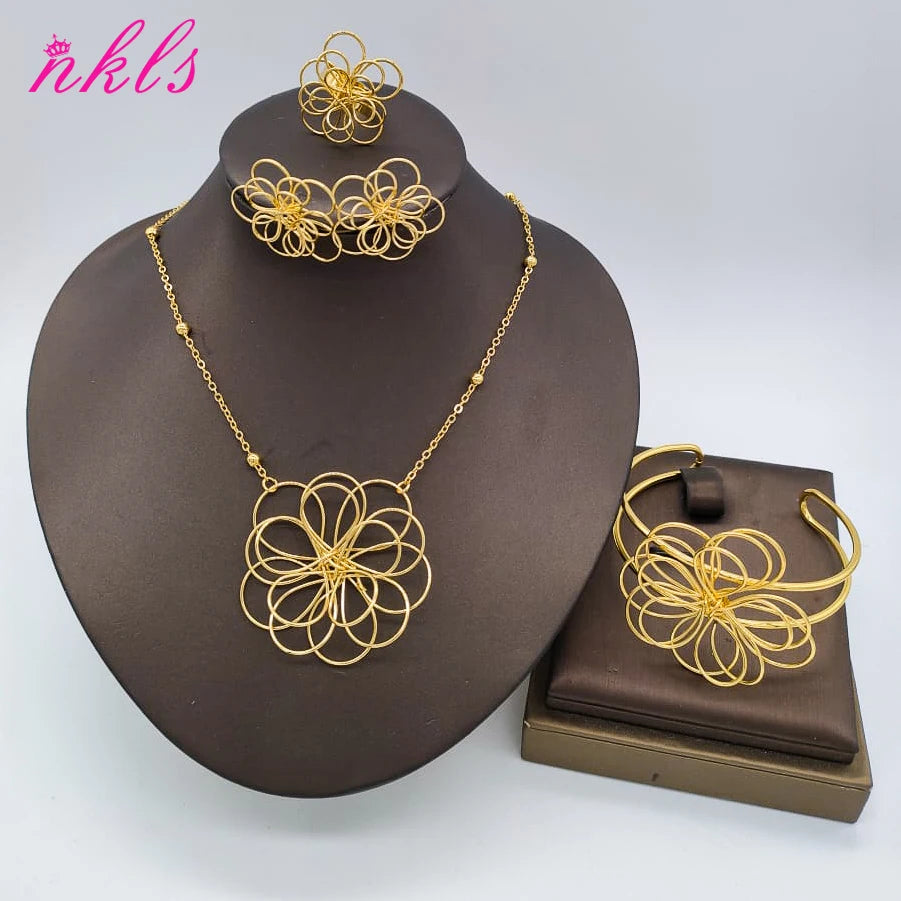 3 Piece matching set Gold Color Necklace, Bracelet, Earrings