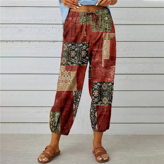 Boho Tie Dye Print Harem Pants in 8 Designs - Elastic Drawstring Waist Casual Cropped Trousers