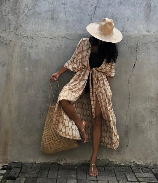 Women's Plus Size Long Cover-up Tie Front Beachwear