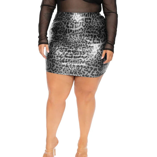 Sizes to 8XL Leopard Printed High Waisted Shiney Mini Skirts
