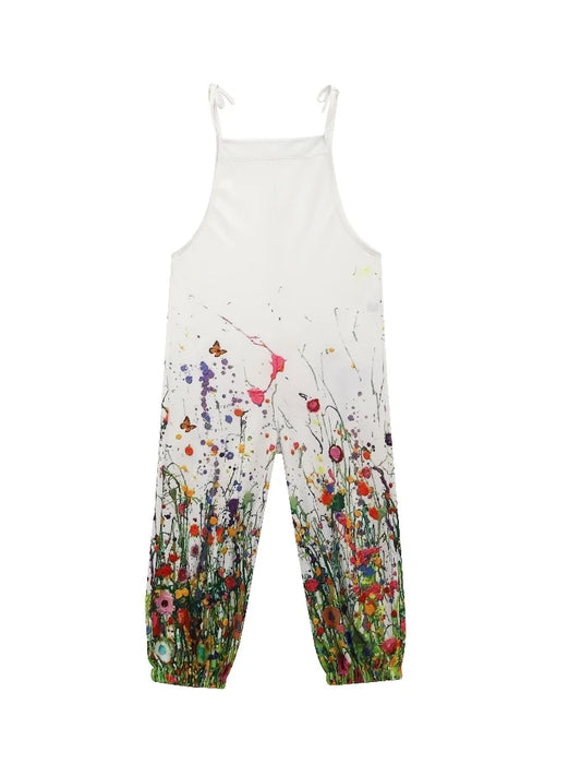 5 Fun Cat Prints with Adjustable Straps, Wide Legs, Loose Casual Bib Overalls with Flexible Tie Straps