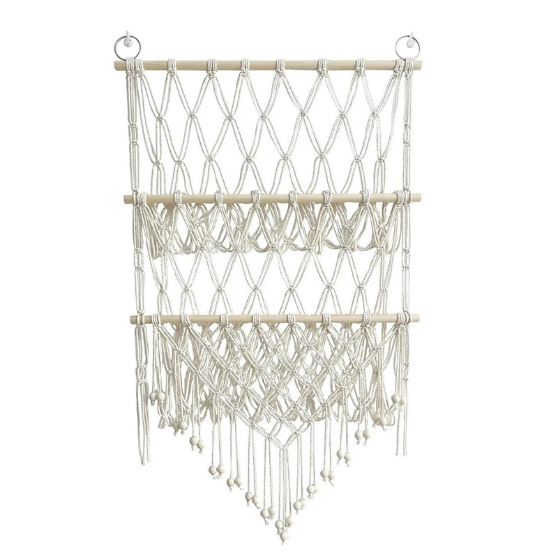 Boho Hand-woven Storage Hammock Rack Ideal for Children's Room Plush Toy Storage Display Shelf Home Decor Organizer Mesh Wall Art Tapestry