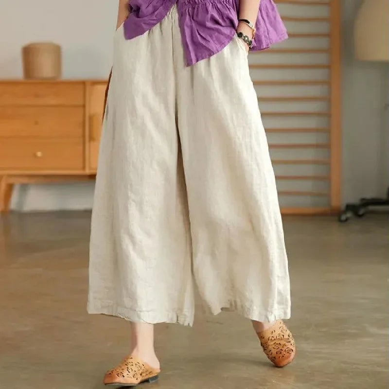 Wide Leg Ankle-length Pants, Casual, Loose Straight Leg, Breathable, High Waist,